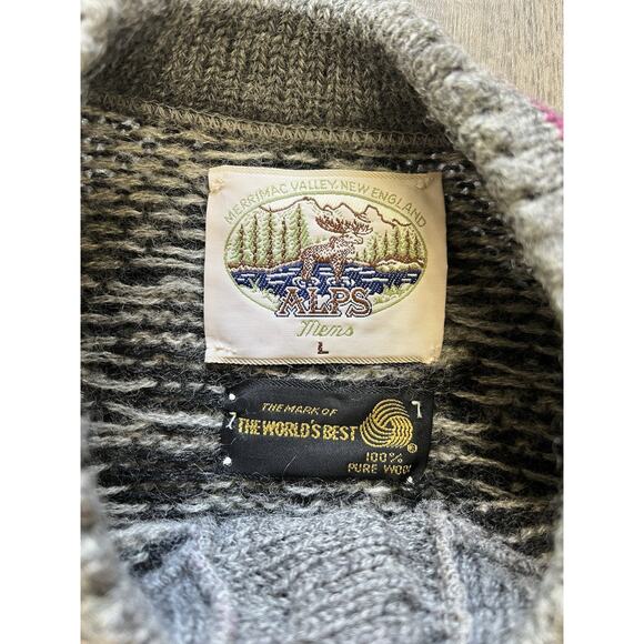 ALPS Merrimac Valley Men’s L Cardigan Sweater New England 100% Wool Black/White - Picture 4 of 9